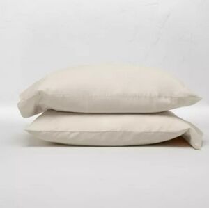 KING 500 Thread Count Sateen Solid Pillowcase Set Beige -Casaluna